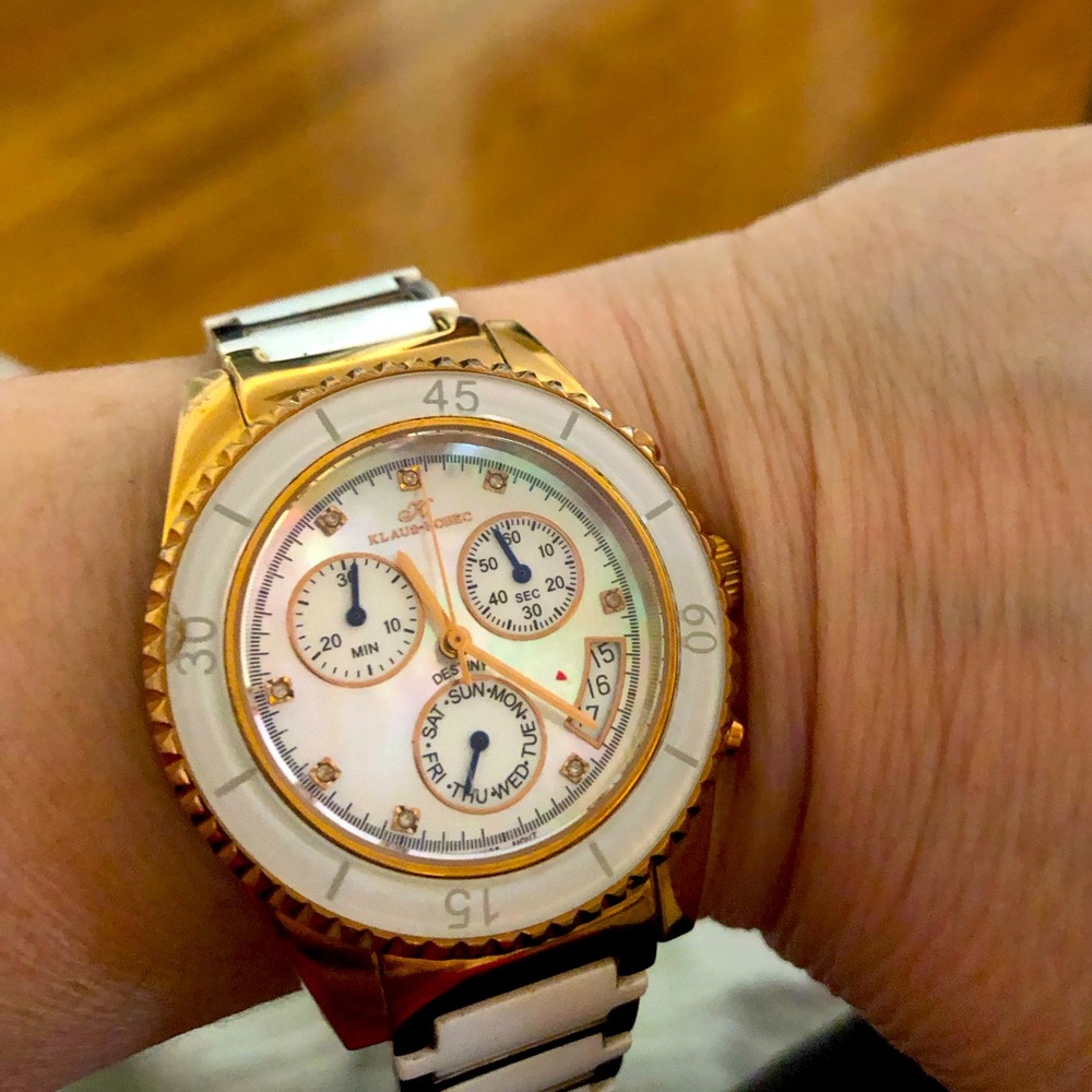 Klaus-Kobec Women’s Destiny Swiss Stainless steel watch, of London. Gently used